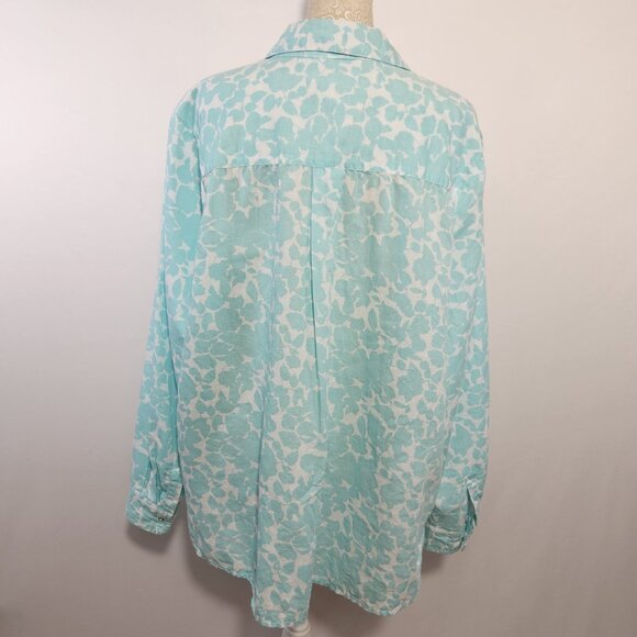 Charter Club Size XL Blue Floral Print Linen Button Down Roll Tab Sleeve Shirt - Picture 11 of 15